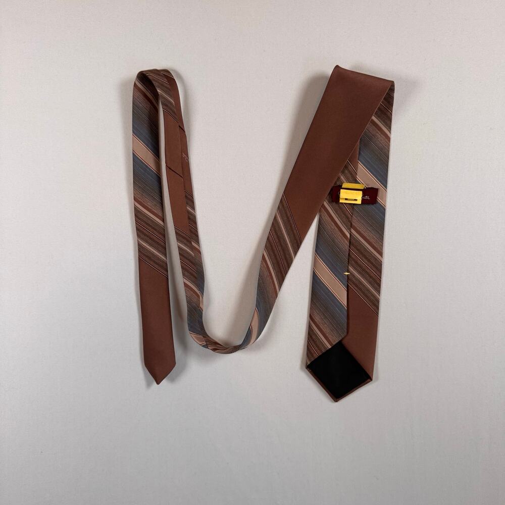 Oscar De La Renta Men’s Striped Neck Tie Brown Classic Menswear Retro - Picture 5 of 7